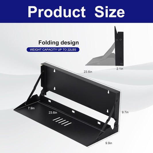 2 Pcs 24 Inch Keyboard Wall Mount Foldable Fits Standard Computer Keyboard Mouse Stand Tray Organizer for Small Offices Apartments, Easy Installation with 4 Screws (Black)