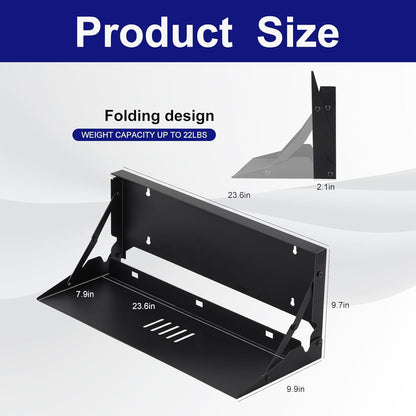 1 Pcs 24 Inch Keyboard Wall Mount Foldable Fits Standard Computer Keyboard Mouse Stand Tray Organizer for Small Offices Apartments, Easy Installation with 4 Screws (Black)