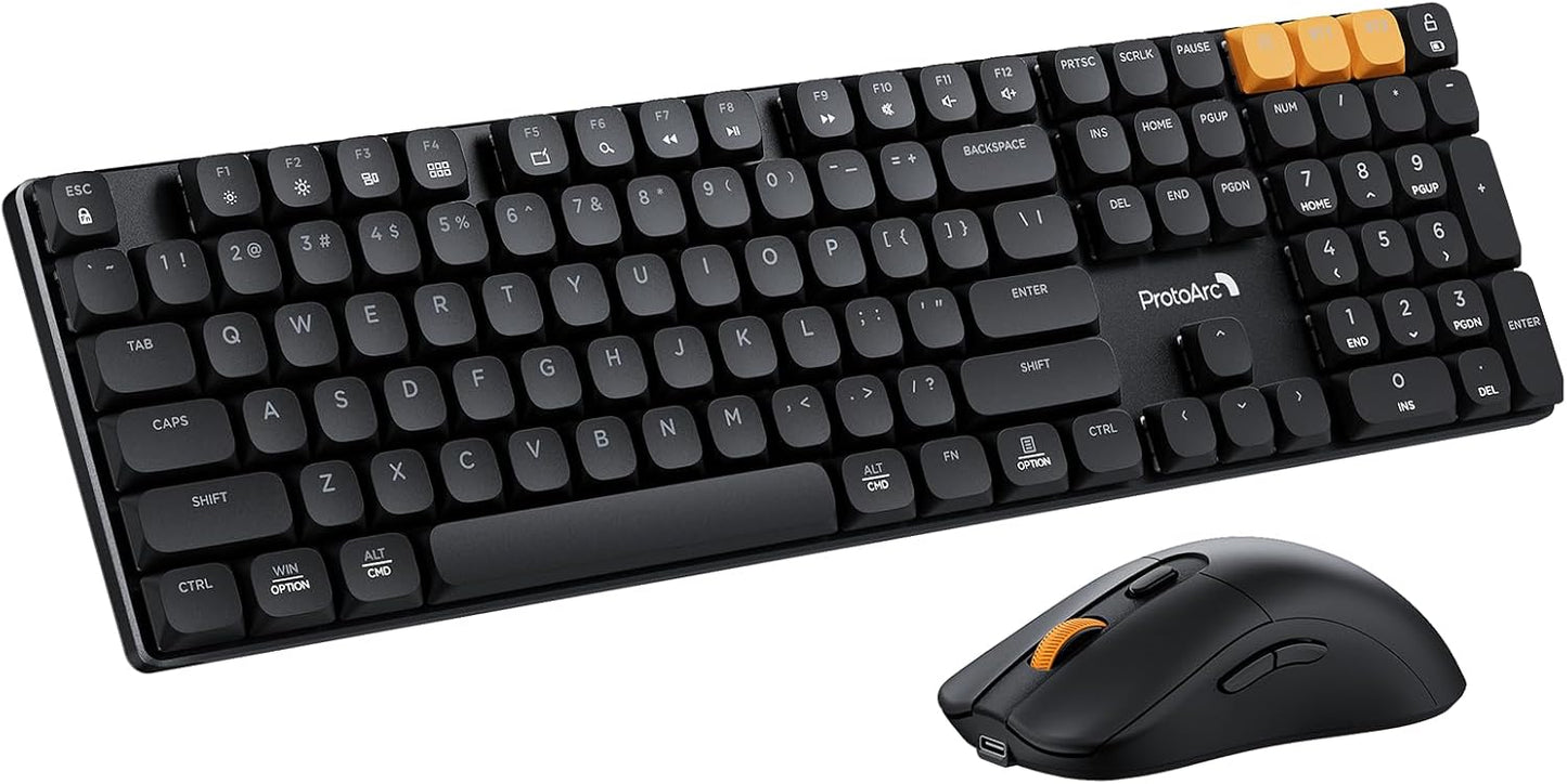 ProtoArc Mechanical Keyboard and Mouse, KM310 Wireless Rechargeable Aluminum Keyboard Mouse, 2.4G+Dual Bluetooth, Low Profile Keys, Red Switches, Multi-Device, for Windows/Mac - Black