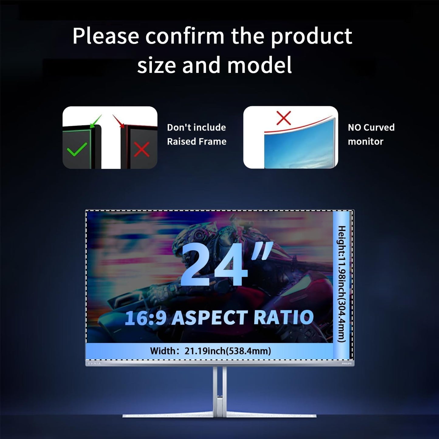 [2 Pack] Magnetic Computer Privacy Screen Filter 24 Inch for 16:9 Widescreen Monitor Desktop PC, 24in Hanging Removable Anti Glare Blue Light Protector, Double Sided Reversible Eye Care Film