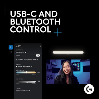 Logitech G733 Lightspeed Wireless Gaming Headset + Litra Beam LX Premium Dual-Sided RGB LED Streaming Key Light - White