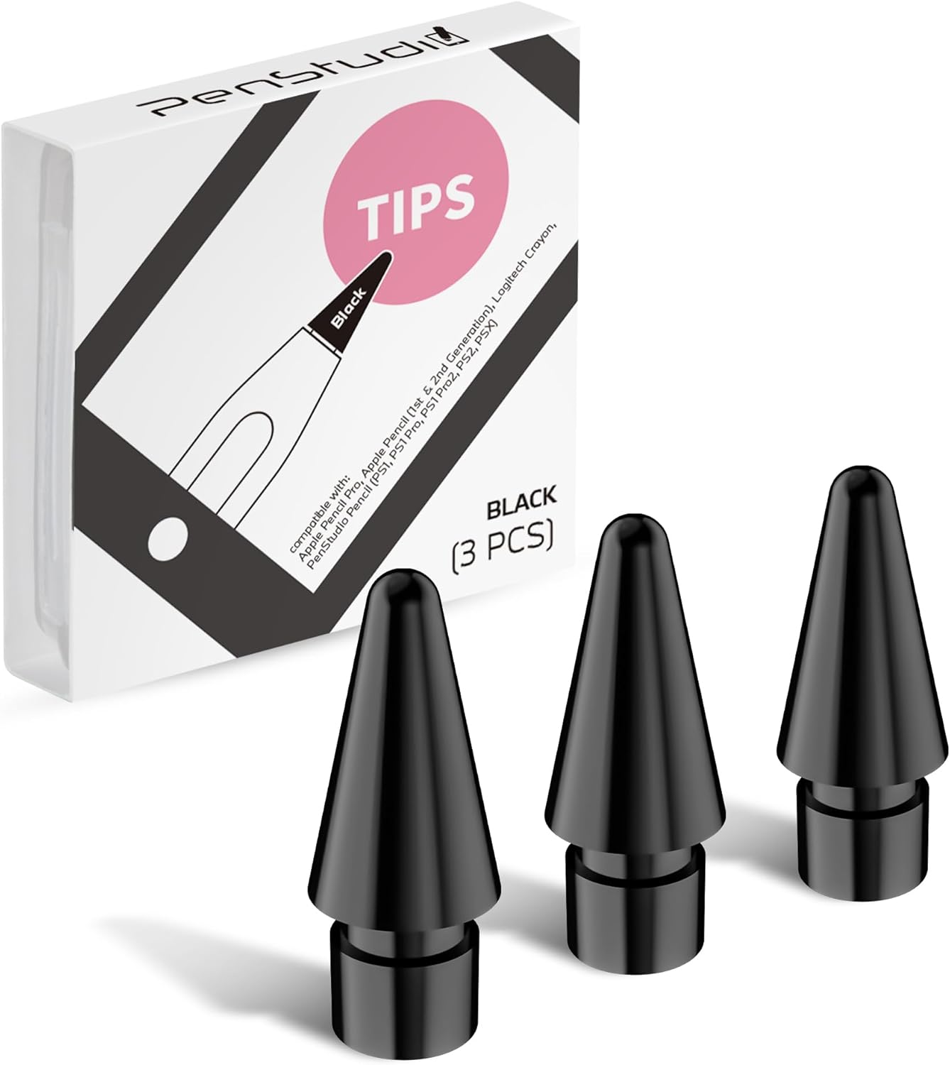 Replacement Tips for Apple Pencil Pro/1st/2nd &USB-C, 3 Pack High Sensitivity Nibs, Durable Stylus Pen Tip Accessories, Precise Control No Delay, Smooth iPencil Tips Replacement (Black)