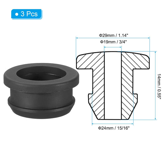 PATIKIL 24mm / 15/16 Inch Drill Hole,3/4 Inch ID Rubber Grommets, 3Pcs Top Hat Grommet for Wiring Eyelet Ring Gasket Automotive Firewall Cable Hole Plugs Wires Protection, Black
