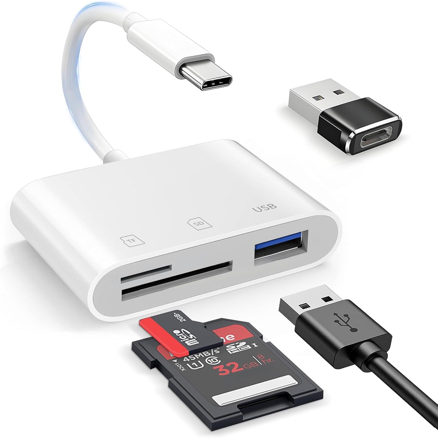 USB C SD Card Reader，SD Card Reader USB C for iPhone 15 16/iPad/Mac/Laptop，3 in 1 sd Card Reader with Dual Slots & USB Port for Mac MacBook Pro/Air/Mini Android Laptop More USBC Typec Devices