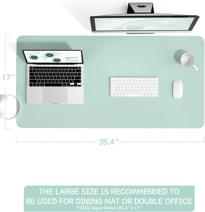 YSAGi Non-Slip Leather Desk Pad L Size, Waterproof Laptop Computer Desk Keyboard Mat, Table Protector Blotter Mat, Large Mouse Pad for Office/Work/Home/Decor(Mint Green, 35.4" x 17")