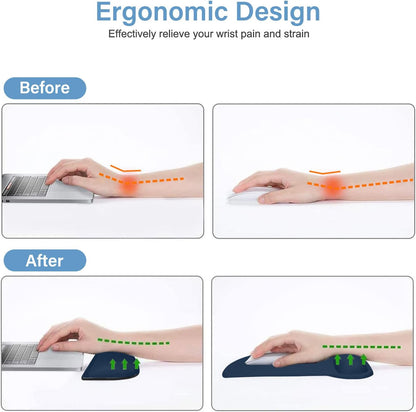 MOSISO Wrist Rest Support for Mouse Pad & Keyboard Set, Ergonomic Mousepad Non-Slip Base Home/Office Pain Relief & Easy Typing Cushion with Neoprene Cloth & Raised Memory Foam, Haze Blue