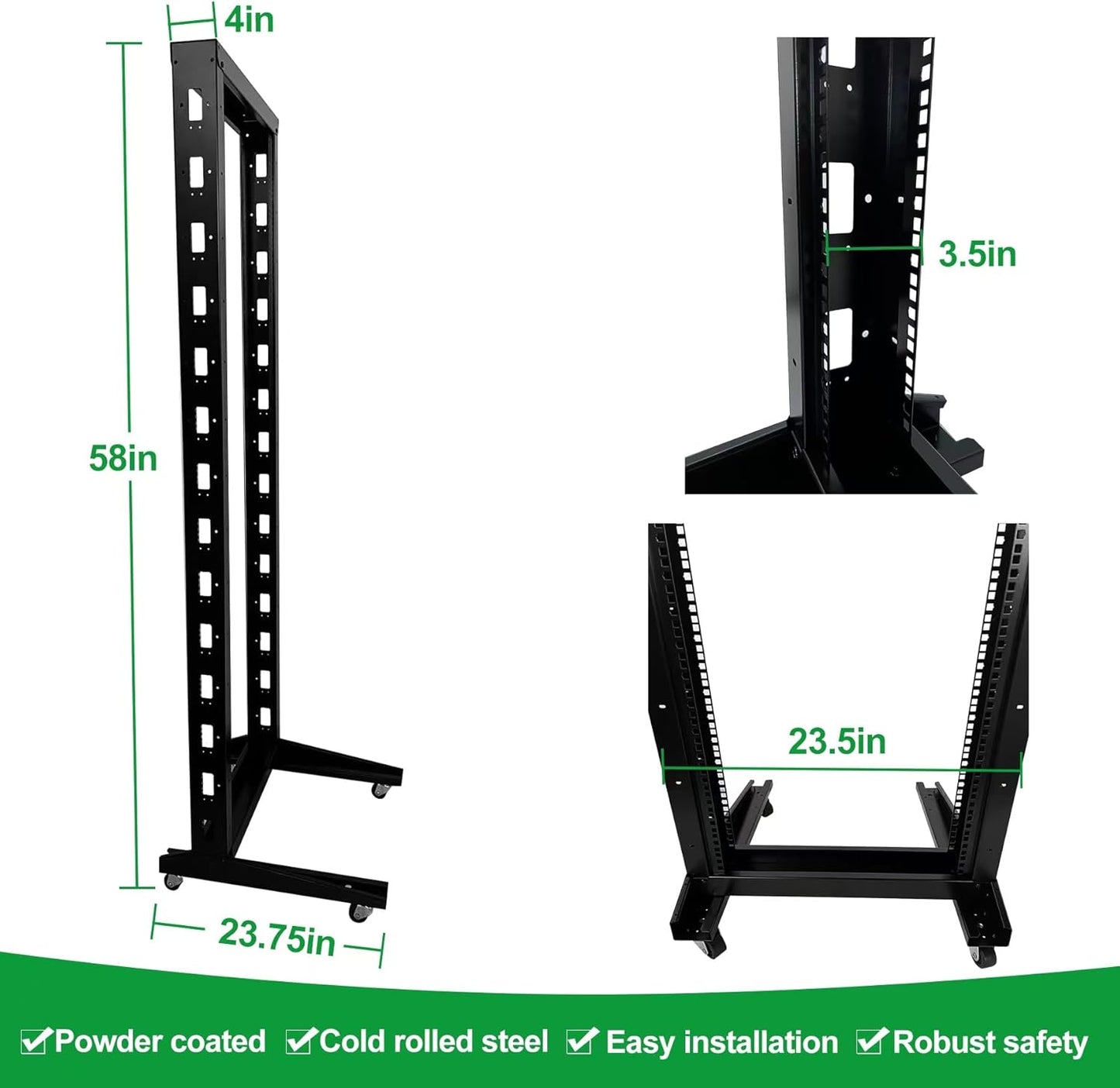 2 Post 29U Open Frame Server Rack 2-Post Server Rack Network Rack,with Movable casters，Comes with 2 Center Trays,for 19 Inch Equipment, Networking Data & IT Devices,1010lbs Weight Capacity(2P-DL-29)