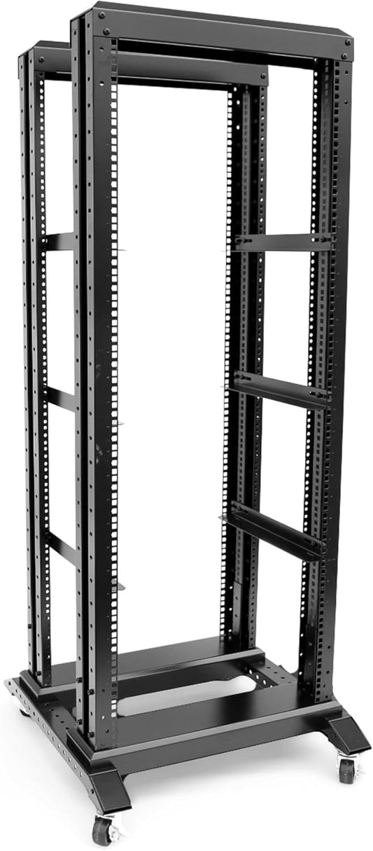 27U Server Rack/4-Post 19in Network Rack/Open Frame Rack with Wheels, Heavy-Duty Frame Cabinet/Adjustable Depth 15.75-13.75in GLOBALRACK(4POST-600-27U)