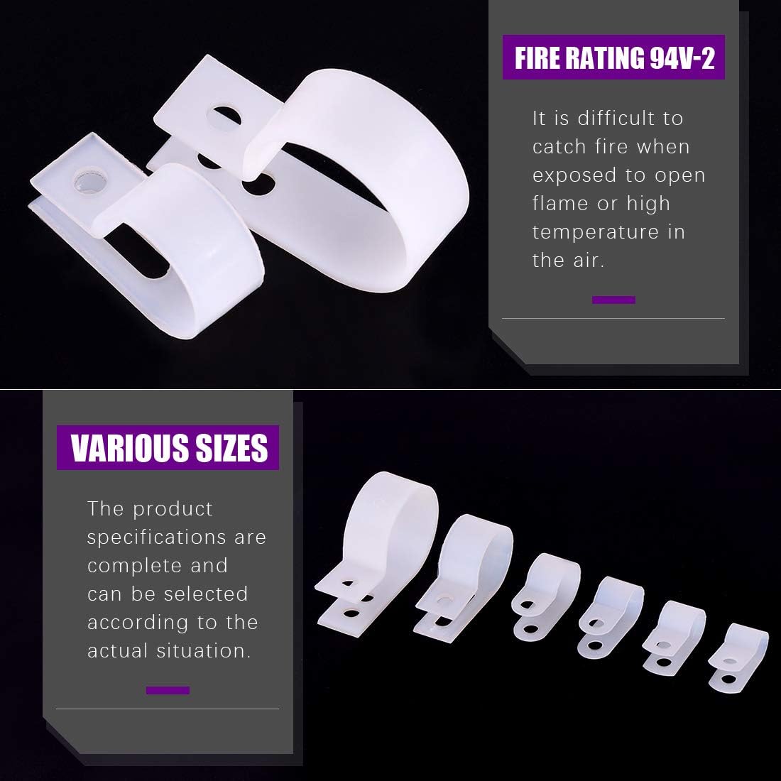 Swpeet 135 Pack 6 Sizes White Nylon Plastic R-Type Cable Clips Clamp Assortment Kit, 1/4" 5/16" 3/8" 1/2" 3/4" 1" Nylon Screw Mounting Cord Fastener Clips with 135 Pack Screws for Wire Management