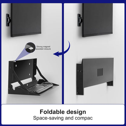 1 Pcs 24 Inch Keyboard Wall Mount Foldable Fits Standard Computer Keyboard Mouse Stand Tray Organizer for Small Offices Apartments, Easy Installation with 4 Screws (Black)