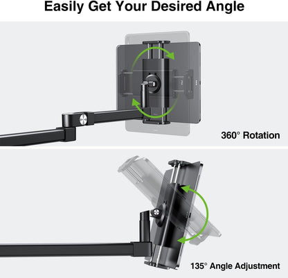 elitehood 28in Long Arm iPad Desk Mount, Heavy Duty Aluminum Tablet Arm Mount for Desk Bed Sofa, Compatible with iPad Pro 13/12.9 Air Mini, iPhone, Portable Monitor and 4.7-13in Tablets