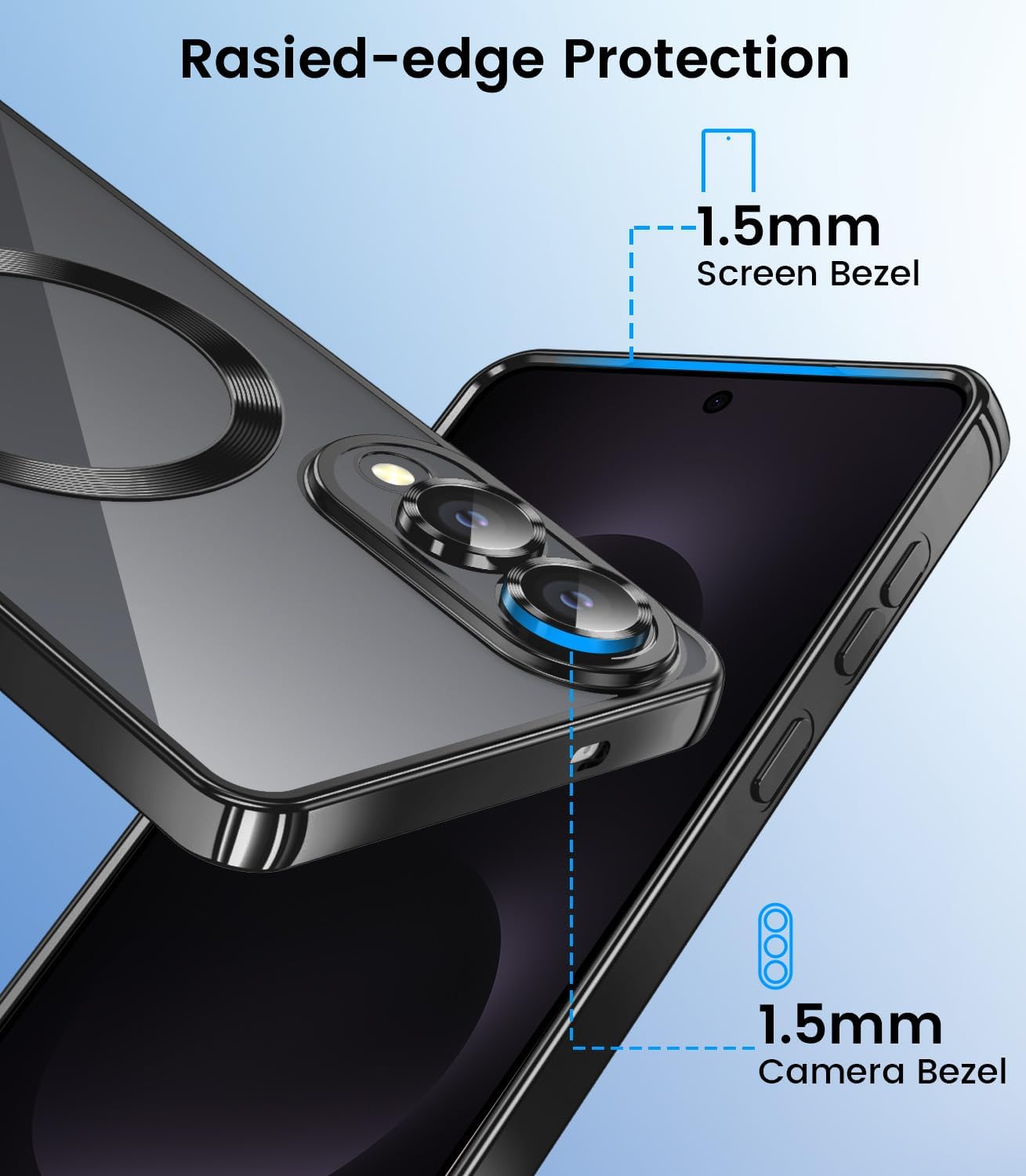 Slim Thin for Samsung Galaxy S25 Edge Case, Compatible with MagSafe, Built-in Camera Lens Protector, Shockproof Protective Phone Case, Soft Electroplated Clear Cover, Black