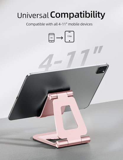 Nulaxy Aluminum Dual Foldable iPad Stand, Fully Adjustable Desktop Tablet Holder, Tablet Accessories for Office Kindle Compatible with Mobile Devices iPad Pro/Air/Mini, iPhone Pro/Max/Plus, Rose Gold