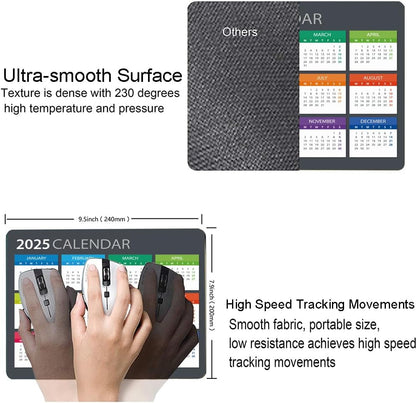 Mouse Pad, Premium-Textured Mouse Mat, Non-Slip Rubber Base Mousepad for Laptop, Computer & PC,9.5×7.9 in,2025 Calendar