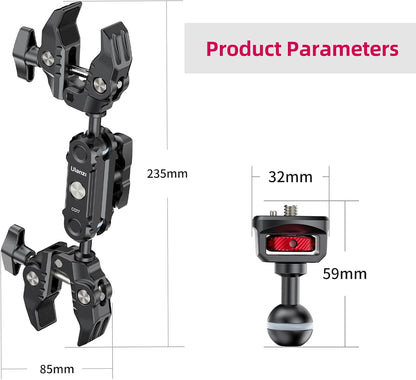 ULANZI Super Clamp Double Camera Clamp with 1/4" Adapter, CO17 Crab Plier Clip Bracket Mount Monitor Magic Arm Double Ball Head Adapter for Photo Studio Light Stand, Photo Boom Stand, Cross Bars