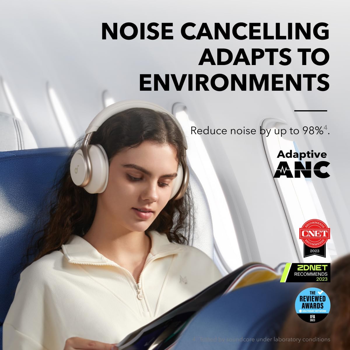 Soundcore by Anker, Space One, Active Noise Cancelling Headphones, 2X Stronger Voice Reduction, 40H ANC Playtime, App Control, LDAC Hi-Res Wireless Audio, Comfortable Fit, Clear Calls, Bluetooth 5.3