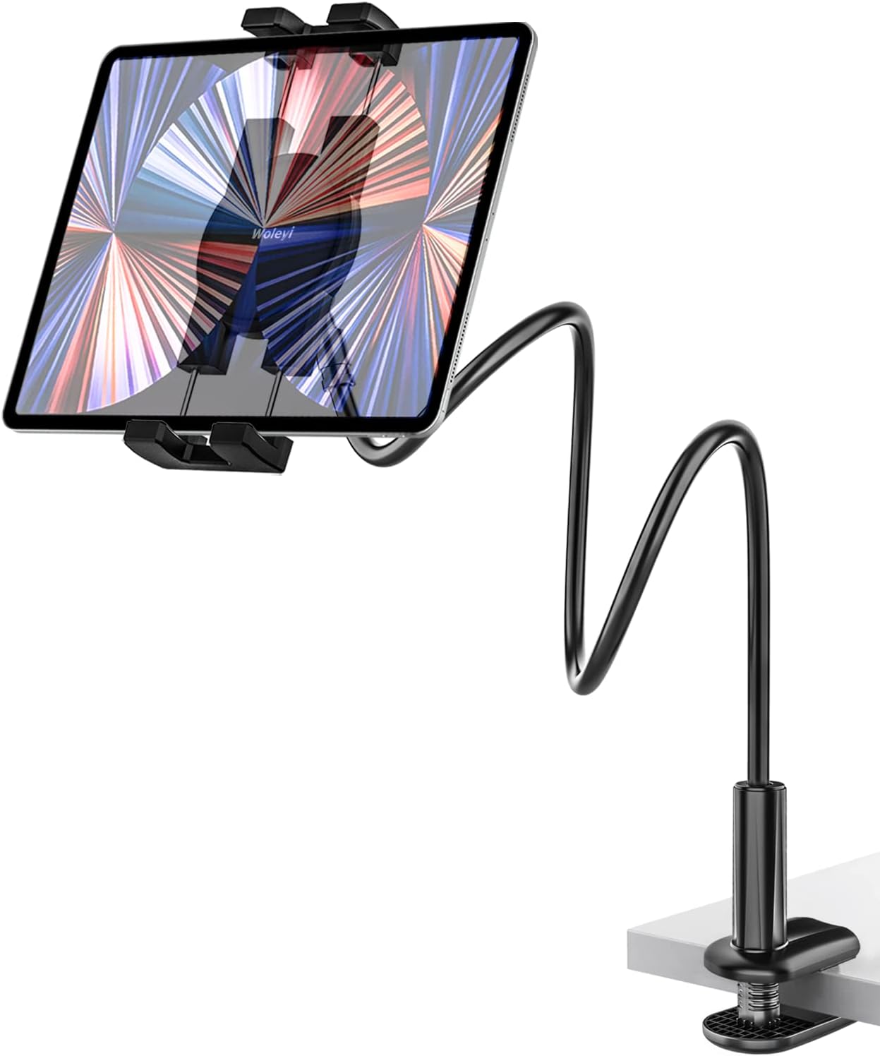 woleyi Gooseneck Tablet Holder for Bed, Flexible Long Arm Tablet Mount for Desk, Clip Bracket Clamp Stand fit for iPad Pro 10.5 Air Mini, Switch, Galaxy Tabs, Tablets, Cell Phones and 4.7-11" Devices