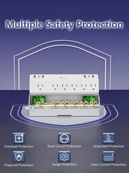 Desk Clamp Power Strip, 40W Fast Charging Station, Desktop Mount Surge Protect with 6 Outlets 6USB Ports (2USB C), Removable Power Strip Fits 1.8" Tabletop Edge, 10Ft Extension Cord for Home Office