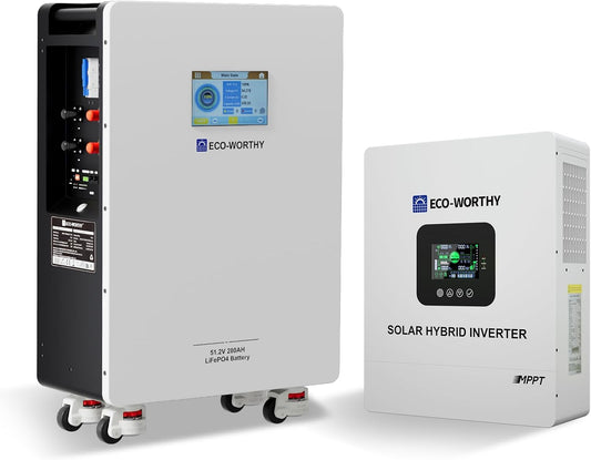 ECO-WORTHY Home Power Station Backup, 48V 280AH LiFePO4 Battery with 5KW Inverter, Communication Support, for Home Backup, Emergency, Solar Energy System