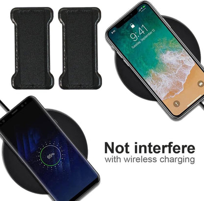 Phone Grip Holder for Hand, Universal Finger Strap Phone Holder, Finger Selfie Grip Compatible with Most Smartphones (PU Black) - 2Pack