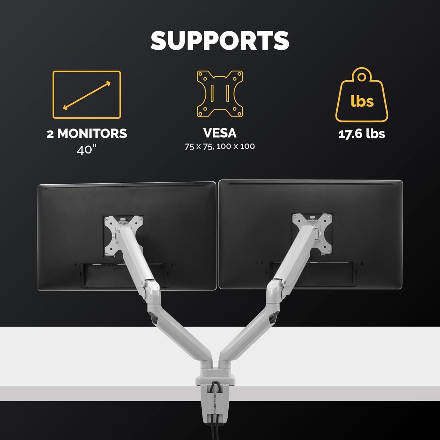 Fellowes Platinum Series Dual Monitor Arm for 40-Inch Monitors, Full Motion, 360° Rotation, VESA Mount with Grommet or Clamp, USB Ports, Ergonomic, Silver, 8056501