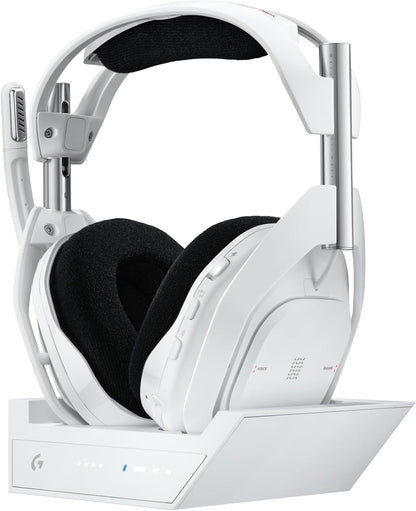 Logitech G Astro A50 X Omni-Platform Wireless Gaming Headset + Base Station for PS5, Xbox, PC: PLAYSYNC Video & Audio Switcher, HDMI 2.1 4K 120Hz VRR, <24 bit/48 kHz, 24hr Battery, 2.4GHz & BT - White