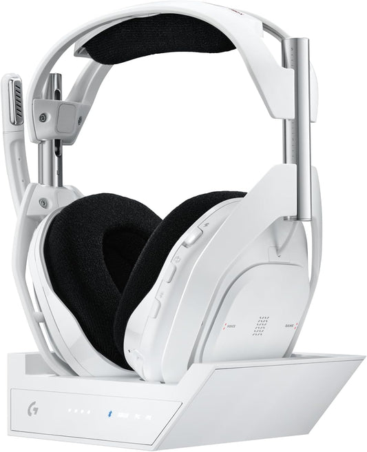 Logitech G Astro A50 X Omni-Platform Wireless Gaming Headset + Base Station for PS5, Xbox, PC: PLAYSYNC Video & Audio Switcher, HDMI 2.1 4K 120Hz VRR, <24 bit/48 kHz, 24hr Battery, 2.4GHz & BT - White