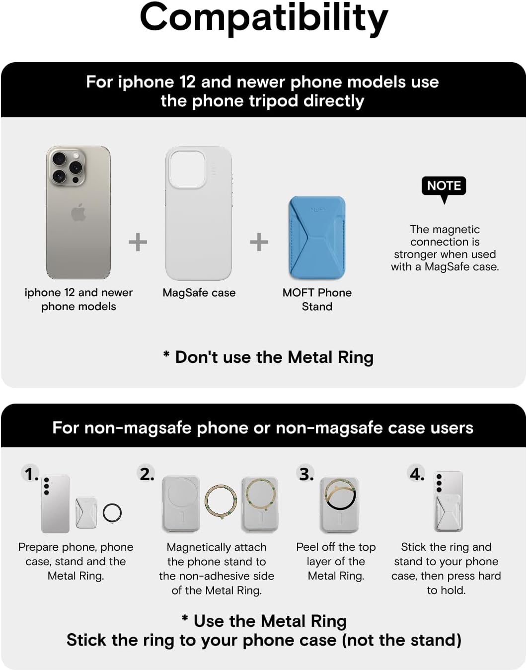 MOFT Magnetic Wallet Stand Compatible with iPhone 16/15/14/13/12 Series, Angle Adjustment & Magsafe Compatible MOVAS Phone Stand,Faded Jeans