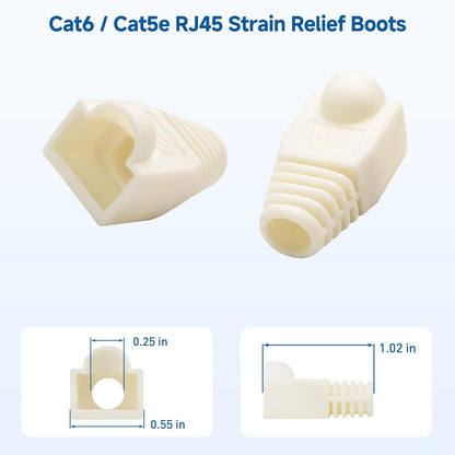 Cable Matters 200-Pack Cat6 / Cat5e RJ45 Strain Relief Boots, RJ45 Boot, Cat 6 Boot, Cat6 Ethernet Boots, White, Suitable for 6.5mm (0.25in) Ethernet Cables