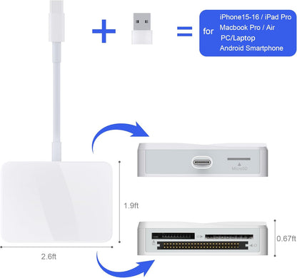 SD Card Reader, 4 in 1 USB C to CF/SD/TF/MS Card Reader with USB to USB C Adapter Memroy Card Reader for iPhone 15/16 Pro Max iPad Pro MacBook Pro/Air iMac M1/M2/M3/M4 Android Phone/Tablet PC