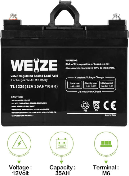 WEIZE 12V 35AH Deep Cycle Battery for Scooter Pride Mobility Jazzy Select Electric Wheelchair, Set of 2