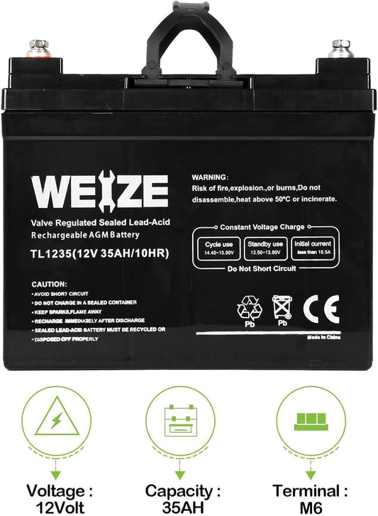 WEIZE 12V 35AH Deep Cycle Battery for Scooter Pride Mobility Jazzy Select Electric Wheelchair, Set of 2