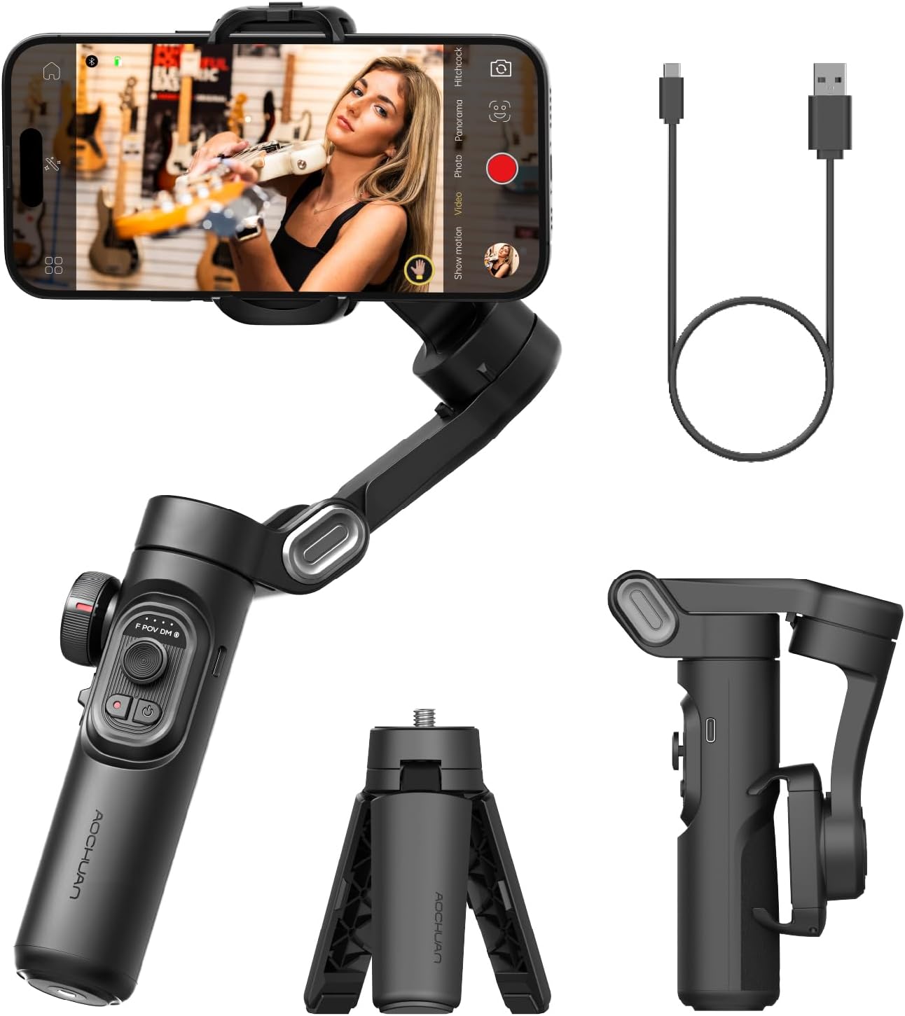 Phone Gimbal Stabilizer 3-Axis Smartphone Foldable Handheld Gimbal for iPhone with Focus Wheel TikTok YouTube Vlog Stabilizer for iPhone16 15 14 13 12 Pro Max Android-Smart XE