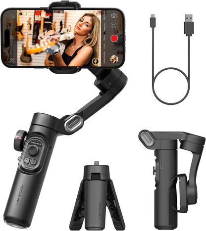Phone Gimbal Stabilizer 3-Axis Smartphone Foldable Handheld Gimbal for iPhone with Focus Wheel TikTok YouTube Vlog Stabilizer for iPhone16 15 14 13 12 Pro Max Android-Smart XE