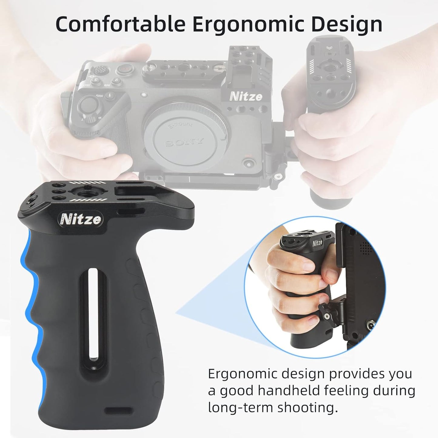 Nitze Ergonomic NATO Side Handle with NATO Calmp, Up/Down and Left/Right Adjustable, Rubberized Aluminum Camera Side Handle Camera/Monitor Cages - PA29C