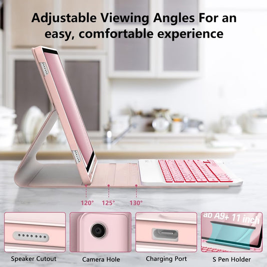 Galaxy Tab A9 Plus Case with Keyboard 5G 11 Inch 2023 (SM-X210/X216/X218), 7 Color Backlit Detachable Tablet Keyboard Cover with S Pen Holder for Samsung Galaxy Tab A9+ 11" (Pink)