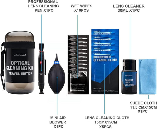 VSGO Professional Camera Lens Cleaning Kit for Canon, Nikon, Sony, Pentax DSLR Lenses - Includes Lens Pen, Air Blower, and Fluid (DKL-15D)