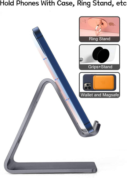 Cell Phone Stand Desk Phone Holder - Aluminum Mobile Phone Cradle Dock for iPhone 15 14 13 12 pro 11 X Xs max 8 7 6 6s Plus SE 5 Samsung All Smart Phones, Dark Gray