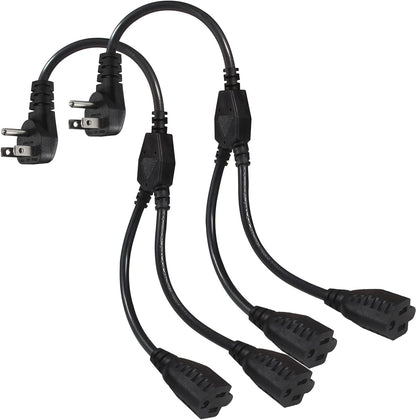 Power Cord Extension Y Splitter - 1 to 2 Way Outlet Adapter NEMA 5-15P 90-Degree Flat Plug to 2 X NEMA 5-15R with SJT 16AWG 3-Prong Cable Wire Extender Space Saver for Home Office Appliance 2-Pack