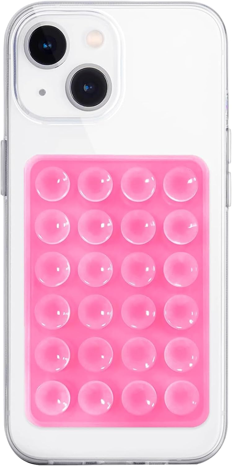 Silicone Suction Phone Case Mount, Non Slip Sticky Phone Grip for Cellphone, Silicon Adhesive Suction Cup Phone Mount, Strong Grip Holder for Selfies and Videos (Pink)