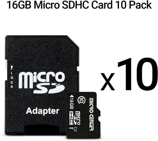 Micro Center 16GB Class 10 MicroSDHC Flash Memory Card with Adapter for Mobile Device Storage Phone, Tablet, Drone & Full HD Video Recording - 80MB/s UHS-I, C10, U1 (10 Pack)