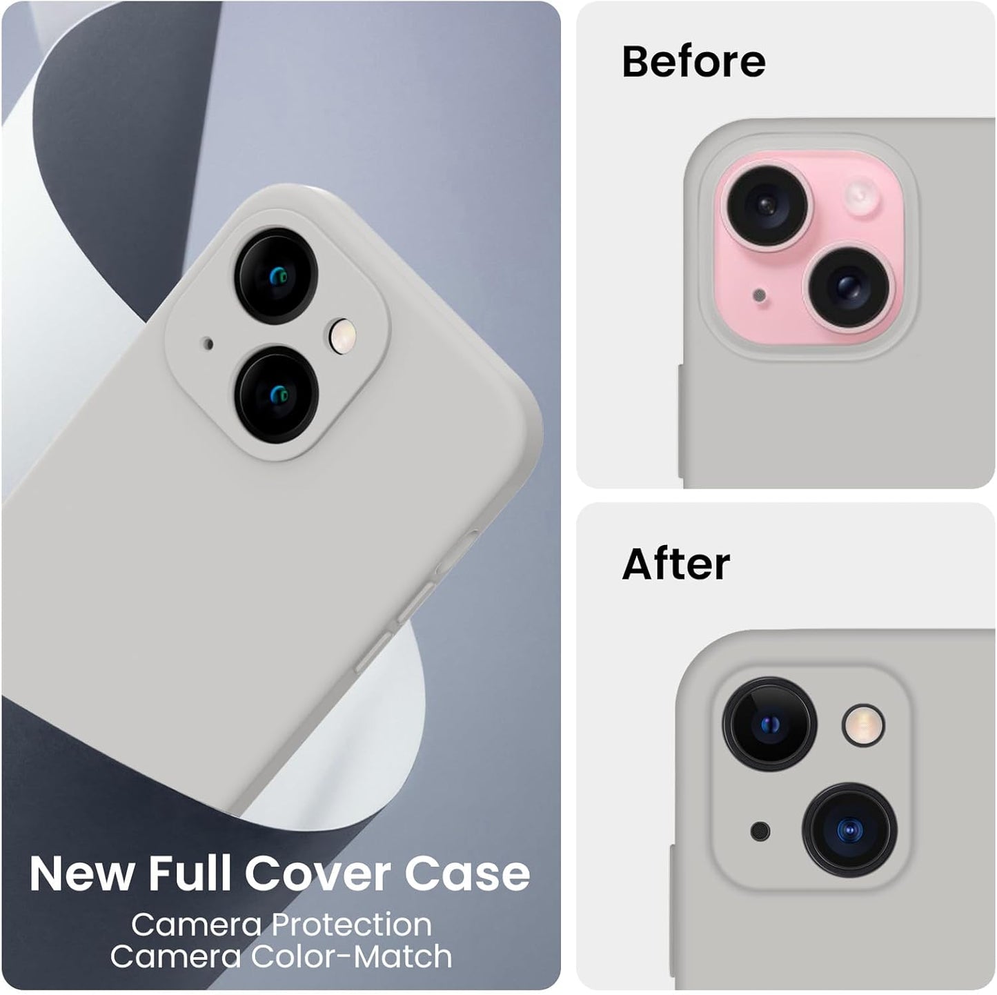 FireNova Designed for iPhone 15 Case, Silicone Upgraded [Camera Protection] Phone Case with [2 Screen Protectors], Soft Anti-Scratch Microfiber Lining Inside, 6.1 inch, Natural Titanium