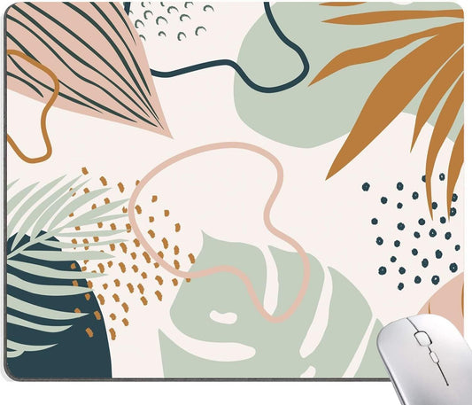 Mouse Pad, Square Mouse Pad, Cute Mouse Mat Waterproof Non-Slip Rubber Base Mouse Pads for Office Laptop, Abstract Leaves