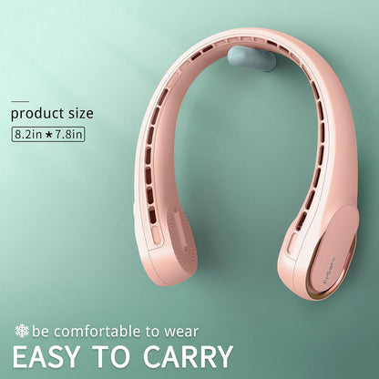 FrSara Neck Fan, Portable Personal Fan Strong Wind, 5200mAh, Air Volume,360° Cooling, No Hair Twisting, Air Volume On 2 Sides, Non-Slip, Quick Charge, Long Use Time, Gift for Women, Men, Birthday