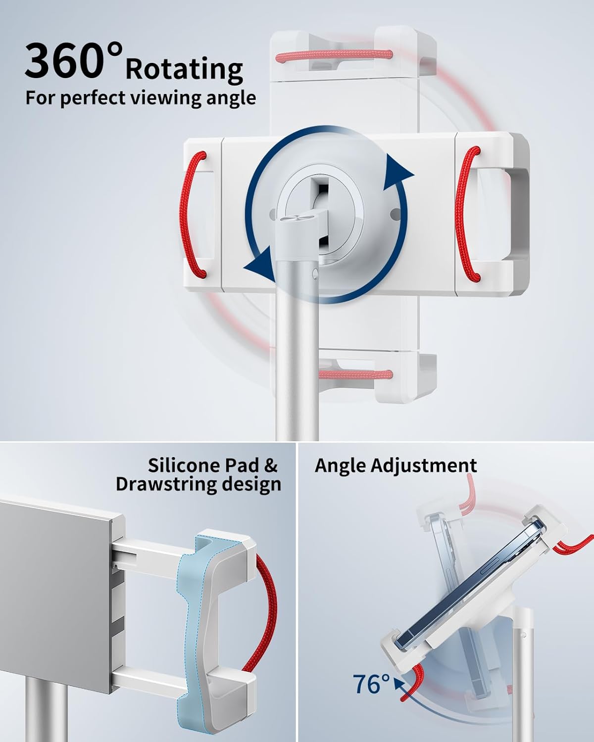 SAIJI Tablet Stand Holder, Height Adjustable Portable Monitor Stand, 360 Degree Rotating, Aluminum Alloy Cradle Mount Dock for 4.7"-15.6" Screen iPhone Samsung, iPad, Kindle, eBook Reader (Silver)