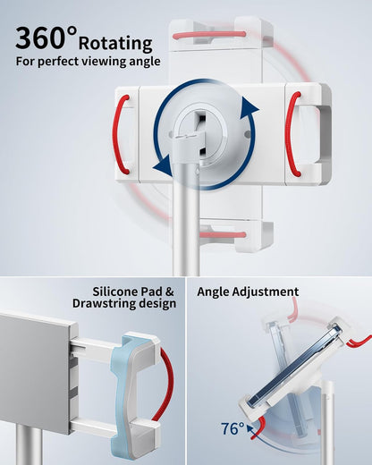 SAIJI Tablet Stand Holder, Height Adjustable Portable Monitor Stand, 360 Degree Rotating, Aluminum Alloy Cradle Mount Dock for 4.7"-15.6" Screen iPhone Samsung, iPad, Kindle, eBook Reader (Silver)