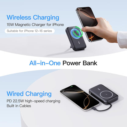 2025 Latest Portable Charger, 16800mAh Magnetic Wireless Power Bank with 2 Built in Cables, LED Display Battery Pack Travel Essentials for iPhone 16/15/14/13/12/Pro/Mini/Pro Max Andriod