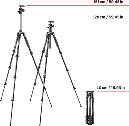 Manfrotto Befree Advanced Camera Tripod with Lever Closure, Portable and Compact Travel Tripod Kit with Ball Head, Aluminum Tripod for DSLR Reflex and Mirrorless Cameras, Camera Accessories