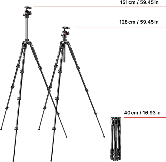 Manfrotto Befree Advanced Camera Tripod with Lever Closure, Portable and Compact Travel Tripod Kit with Ball Head, Aluminum Tripod for DSLR Reflex and Mirrorless Cameras, Camera Accessories