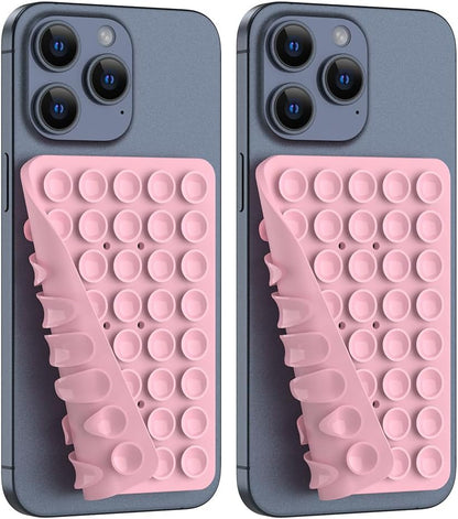 2PACK Silicone Double Sided Suction Phone Case Mount, Detachable Hands Free & Strong Grip Holder for Selfies & Videos, Compatible iPhone Android (Light Pink, 2Pack 40 Suction Cups)